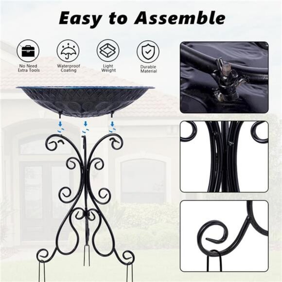 Large Metal Standing Bird Bath for Outside with Folding Bracket for outdoor - Picture 6 of 7